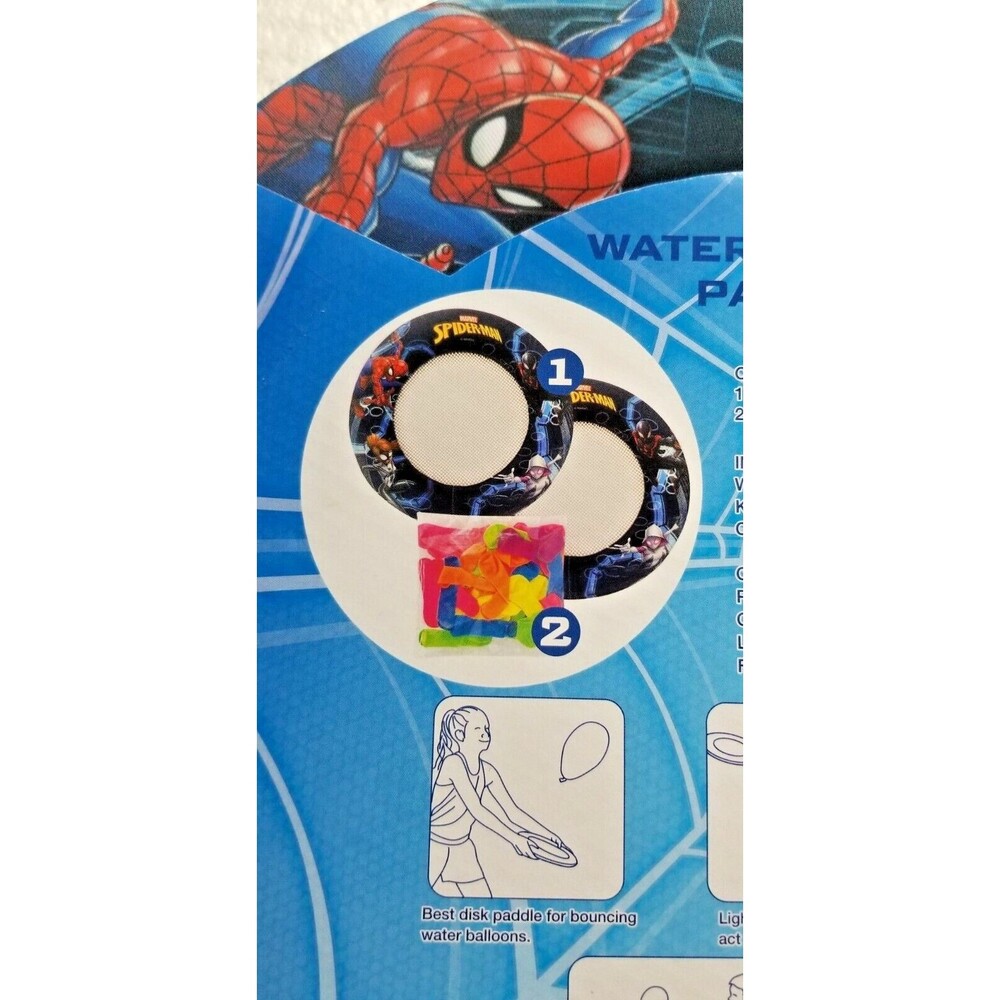 Marvel Spiderman Water Balloon Paddle Game 2 Disk Paddles + 50 Water Balloons